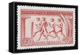 A Group Of Athletes Running, Greece 1906 Olympic Games, 2 Drachma, Unused Stamp Design-null-Framed Stretched Canvas
