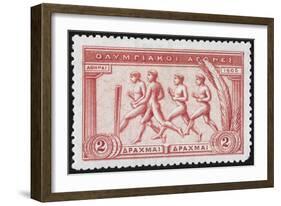 A Group Of Athletes Running, Greece 1906 Olympic Games, 2 Drachma, Unused Stamp Design-null-Framed Giclee Print