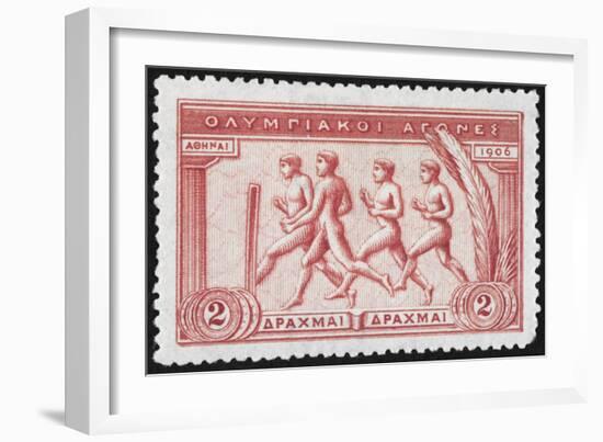 A Group Of Athletes Running, Greece 1906 Olympic Games, 2 Drachma, Unused Stamp Design-null-Framed Giclee Print