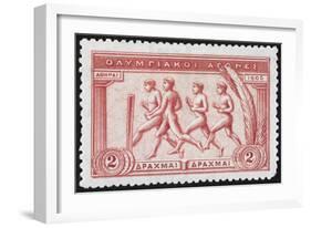 A Group Of Athletes Running, Greece 1906 Olympic Games, 2 Drachma, Unused Stamp Design-null-Framed Giclee Print
