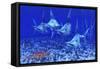 A Group of Blue Marlin with Two Siamese Tigerfish Anda Basket Star-null-Framed Stretched Canvas