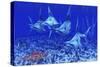 A Group of Blue Marlin with Two Siamese Tigerfish Anda Basket Star-null-Stretched Canvas