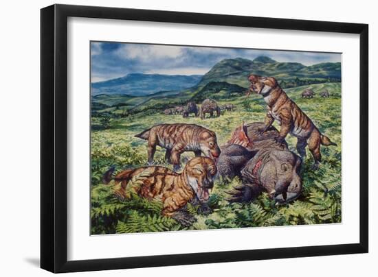 A Group of Carnivorous Cynognathus Prey on a Placerias Dicynodont-null-Framed Art Print