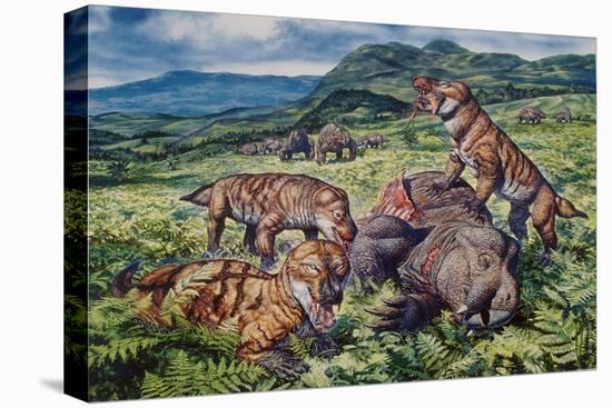 A Group of Carnivorous Cynognathus Prey on a Placerias Dicynodont-null-Stretched Canvas