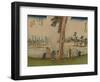 A Group of Clerks Warm Up by a Fire, in the Background Barren Rice Fields-Utagawa Hiroshige-Framed Art Print