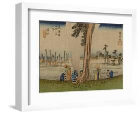 A Group of Clerks Warm Up by a Fire, in the Background Barren Rice Fields-Utagawa Hiroshige-Framed Art Print