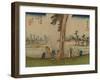 A Group of Clerks Warm Up by a Fire, in the Background Barren Rice Fields-Utagawa Hiroshige-Framed Art Print