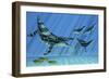 A Group of Dolichorhynchops Try to Escape from a Huge Kronosaurus-Stocktrek Images-Framed Art Print