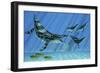 A Group of Dolichorhynchops Try to Escape from a Huge Kronosaurus-Stocktrek Images-Framed Art Print