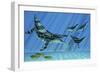 A Group of Dolichorhynchops Try to Escape from a Huge Kronosaurus-Stocktrek Images-Framed Art Print