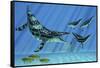 A Group of Dolichorhynchops Try to Escape from a Huge Kronosaurus-Stocktrek Images-Framed Stretched Canvas