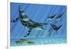 A Group of Dolichorhynchops Try to Escape from a Huge Kronosaurus-Stocktrek Images-Framed Art Print