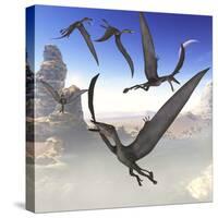 A Group of Dorygnathus Predatory Reptiles Fly Above a Jurassic Landscape-Stocktrek Images-Stretched Canvas