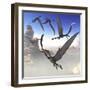 A Group of Dorygnathus Predatory Reptiles Fly Above a Jurassic Landscape-Stocktrek Images-Framed Art Print