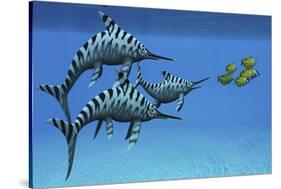 A Group of Fast Swimming Eurhinosaurus Marine Reptiles-null-Stretched Canvas