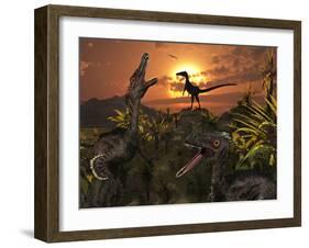 A Group of Feathered Carnivorous Velociraptors from the Cretaceous Period on Earth-Stocktrek Images-Framed Photographic Print