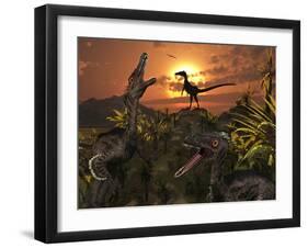 A Group of Feathered Carnivorous Velociraptors from the Cretaceous Period on Earth-Stocktrek Images-Framed Photographic Print