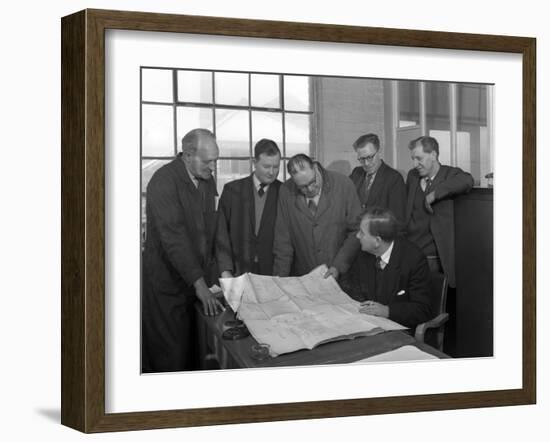 A Group of Foundry Staff with Technical Drawings, Sheffield, South Yorkshire, 1963-Michael Walters-Framed Photographic Print