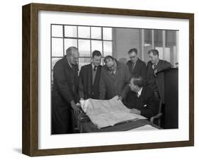 A Group of Foundry Staff with Technical Drawings, Sheffield, South Yorkshire, 1963-Michael Walters-Framed Photographic Print