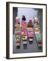 A Group of Four Women Market Traders in Boats Laden with Fruit and Flowers, Thailand-Gavin Hellier-Framed Photographic Print