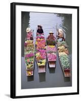 A Group of Four Women Market Traders in Boats Laden with Fruit and Flowers, Thailand-Gavin Hellier-Framed Photographic Print