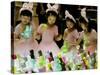 A Group of Girls Dressing as Bunny Rabbits Play with Rabbit Figures-null-Stretched Canvas