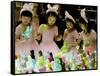 A Group of Girls Dressing as Bunny Rabbits Play with Rabbit Figures-null-Framed Stretched Canvas