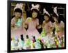 A Group of Girls Dressing as Bunny Rabbits Play with Rabbit Figures-null-Framed Photographic Print