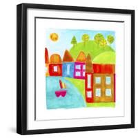 A Group of Houses Along a Lake-null-Framed Giclee Print