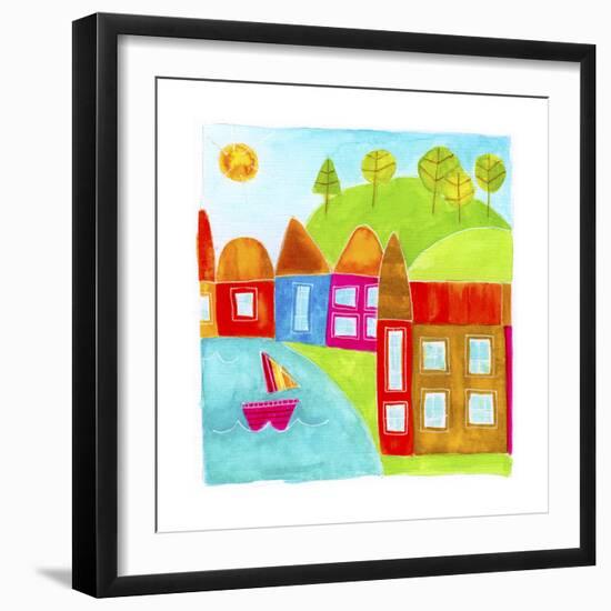 A Group of Houses Along a Lake-null-Framed Giclee Print