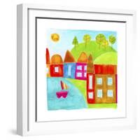 A Group of Houses Along a Lake-null-Framed Giclee Print