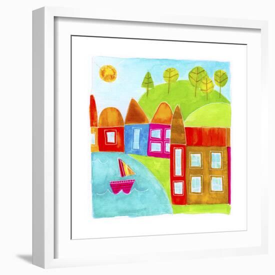 A Group of Houses Along a Lake-null-Framed Giclee Print