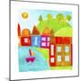 A Group of Houses Along a Lake-null-Mounted Giclee Print