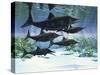 A Group of Ichthyosaurs Swimming in Prehistoric Waters-null-Stretched Canvas