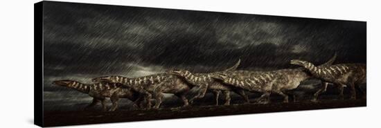A Group of Iguanodons Struggle Through a Storm-null-Stretched Canvas