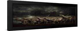 A Group of Iguanodons Struggle Through a Storm-null-Framed Art Print