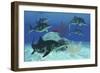 A Group of Large Ichthyosaurus Marine Reptiles Swimming in Prehistoric Waters-null-Framed Premium Giclee Print