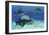 A Group of Large Ichthyosaurus Marine Reptiles Swimming in Prehistoric Waters-null-Framed Premium Giclee Print