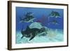 A Group of Large Ichthyosaurus Marine Reptiles Swimming in Prehistoric Waters-null-Framed Art Print