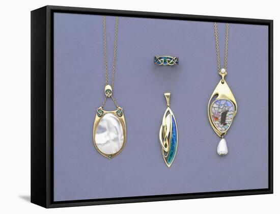 A Group of Liberty and Co Yellow Metal and Enamel Pendants and a Ring Designed by Archibald Knox-Giovanni Bigatti-Framed Stretched Canvas