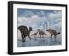 A Group of Parasaurolophus Duckbill Dinosaurs Gather at a Feeding Ground-Stocktrek Images-Framed Photographic Print