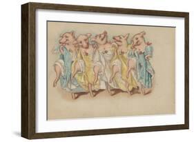 A Group of Pigs Dancing in a Line-null-Framed Giclee Print