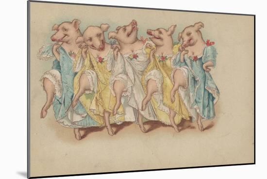A Group of Pigs Dancing in a Line-null-Mounted Giclee Print