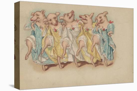 A Group of Pigs Dancing in a Line-null-Stretched Canvas
