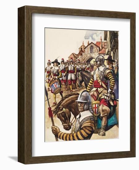 A Group of Pikemen of the New Model Army March into Battle Led by a Drummer-Peter Jackson-Framed Giclee Print