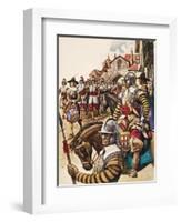 A Group of Pikemen of the New Model Army March into Battle Led by a Drummer-Peter Jackson-Framed Giclee Print