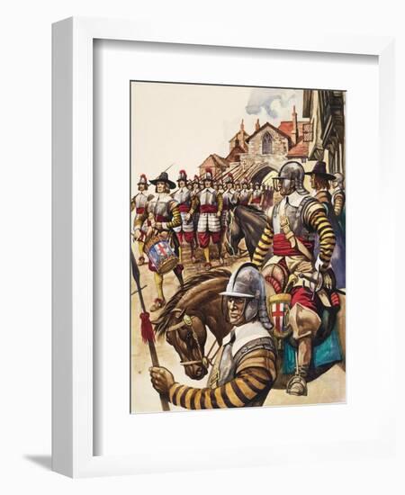 A Group of Pikemen of the New Model Army March into Battle Led by a Drummer-Peter Jackson-Framed Giclee Print