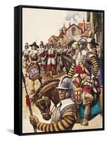 A Group of Pikemen of the New Model Army March into Battle Led by a Drummer-Peter Jackson-Framed Stretched Canvas