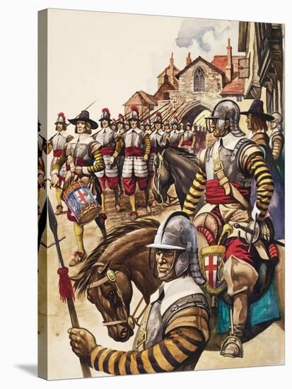 A Group of Pikemen of the New Model Army March into Battle Led by a Drummer-Peter Jackson-Stretched Canvas