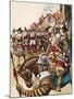 A Group of Pikemen of the New Model Army March into Battle Led by a Drummer-Peter Jackson-Mounted Giclee Print